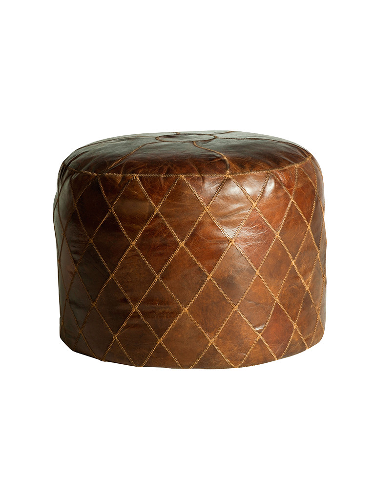 Bourbon Round Ottoman in Aged Leather