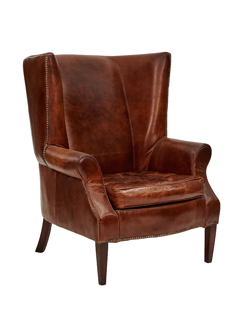 Constitution Wingback Armchair in Aged Leather