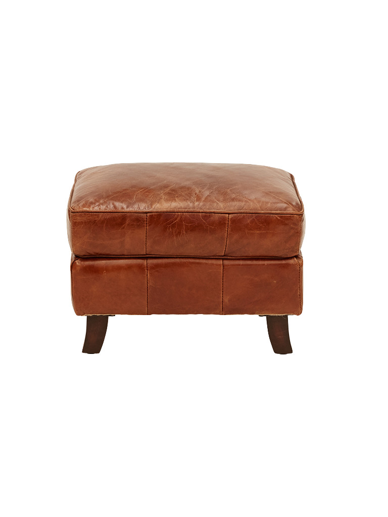 Curved Leg Ottoman in Aged Leather