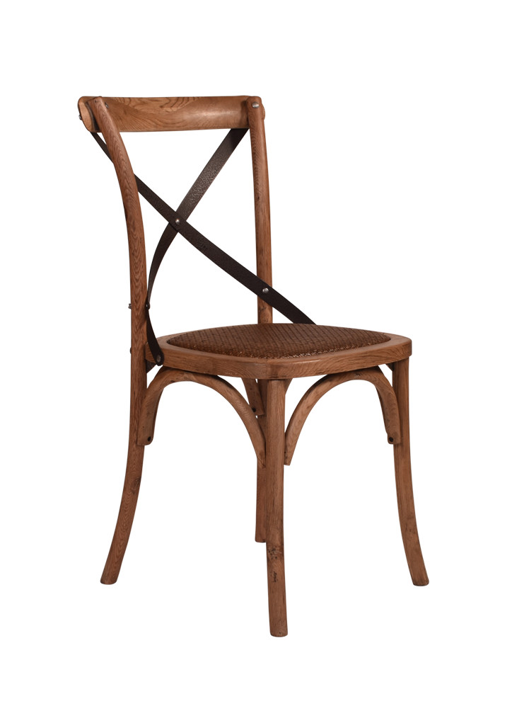 Cross Back Oak Chair with Dark Metal Straps